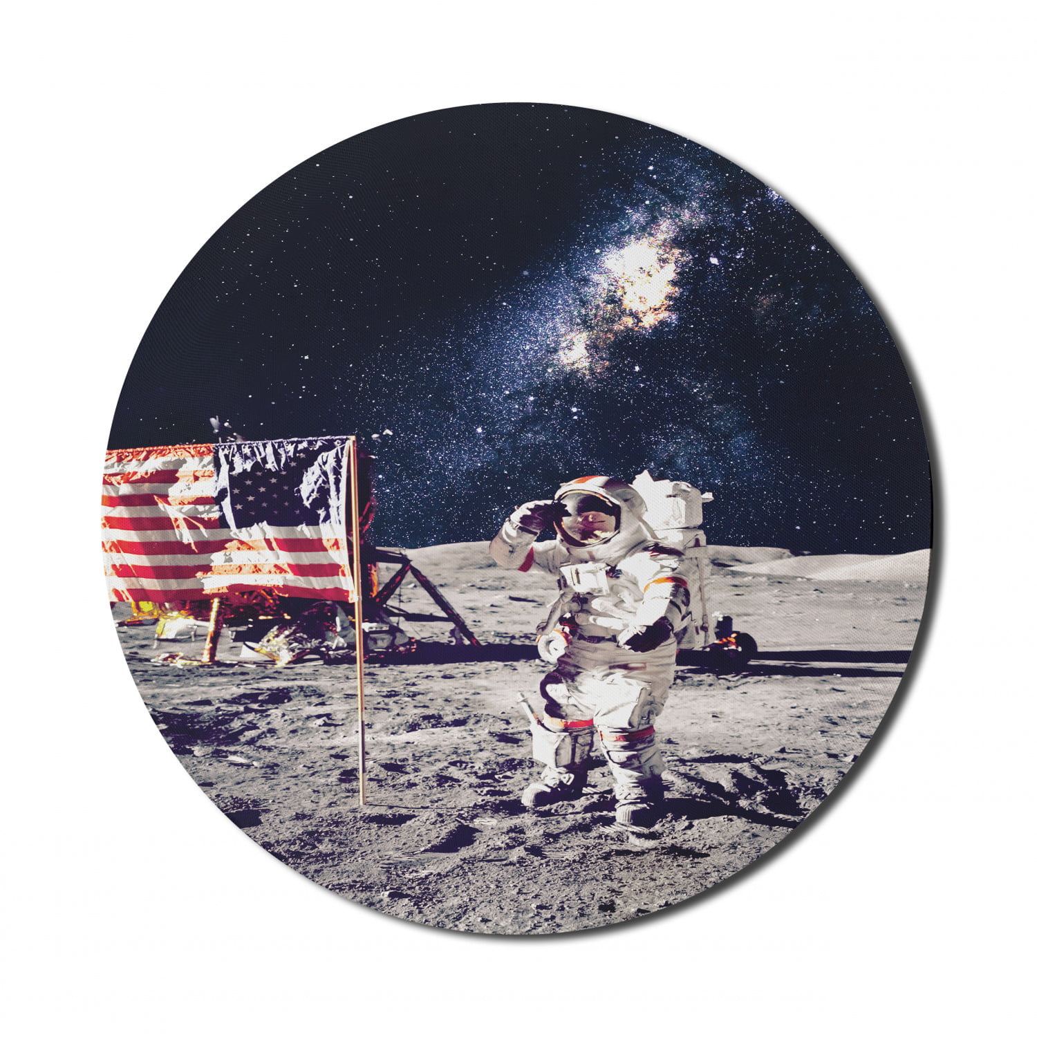 Galaxy Mouse Pad for Computers, American Cosmonaut with USA Flag on Moon  Digital Pilot Space Discovery Photo, Round Non-Slip Thick Rubber Modern 