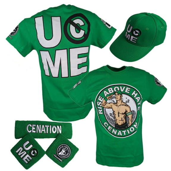 John Cena Mens Green Costume Hat T-shirt Wristbands 4XL