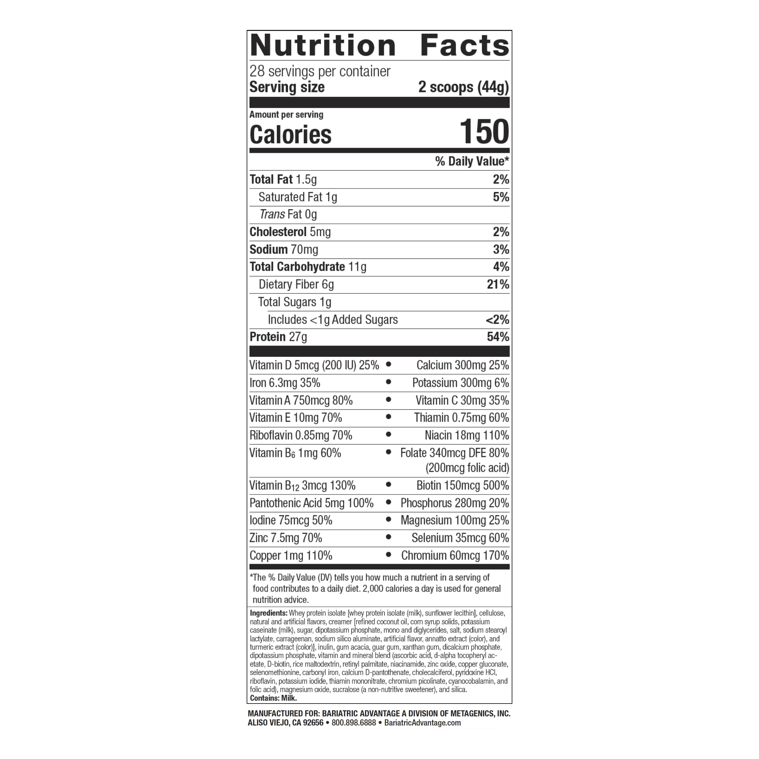 Bariatric Advantage High Protein Meal Replacement Drink Mix, Protein Powder Whey Isolate for Gastric Bypass and Sleeve Gastrectomy Patients, 27g Protein, Lactose Free - Iced Late - 28 Servings