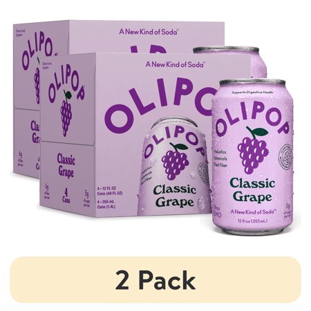 (2 pack) OLIPOP Prebiotic Soda, Classic Grape, 12 fl oz, 4 Pack, Pantry Packs