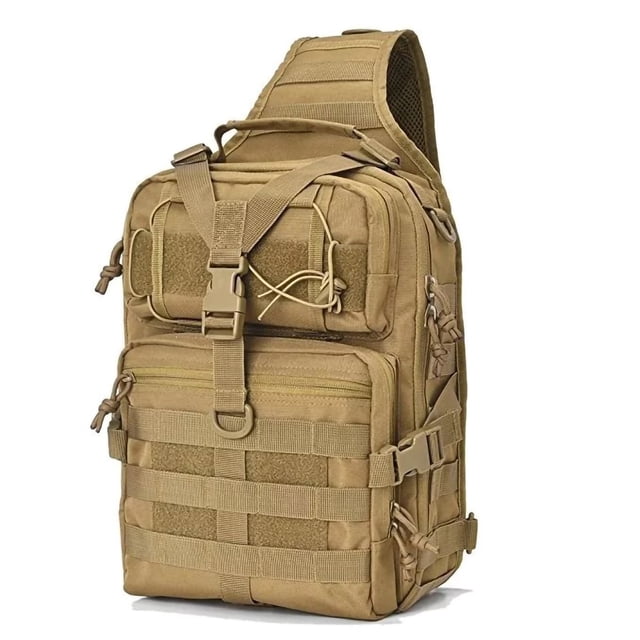 Sling Messenger Bag Oxford Fabric Large Capacity Outdoor Shoulder Backpack for Travel HikingSoil Color