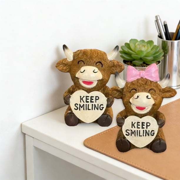Adornos De Resina 1 estatua de vaca de resina marrón de las Tierras Altas, adorno decorativo de escritorio para el hogar, regalo de San Valentín. Rkxzt