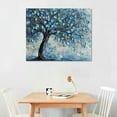 thumbnail image 2 of COMIO Tree Wall Art Teal Blue Nature Tree of Life Abstract Canvas Painting Textured Picture, Modern Large Panoramic Landscape Artwork Framed for Living Room Bedroom Bathroom Office Home Decor, 2 of 6