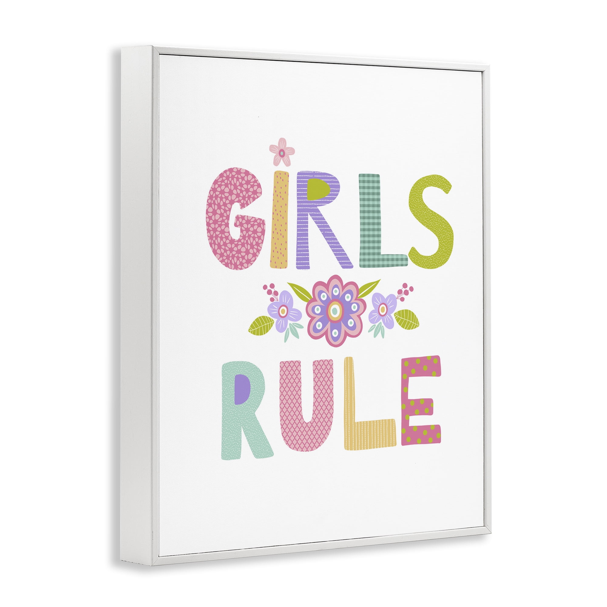 Stupell Industries Girls Rule with Flowers Botanical & Floral Painting White Framed Art Print Wall Art, 24 x 30