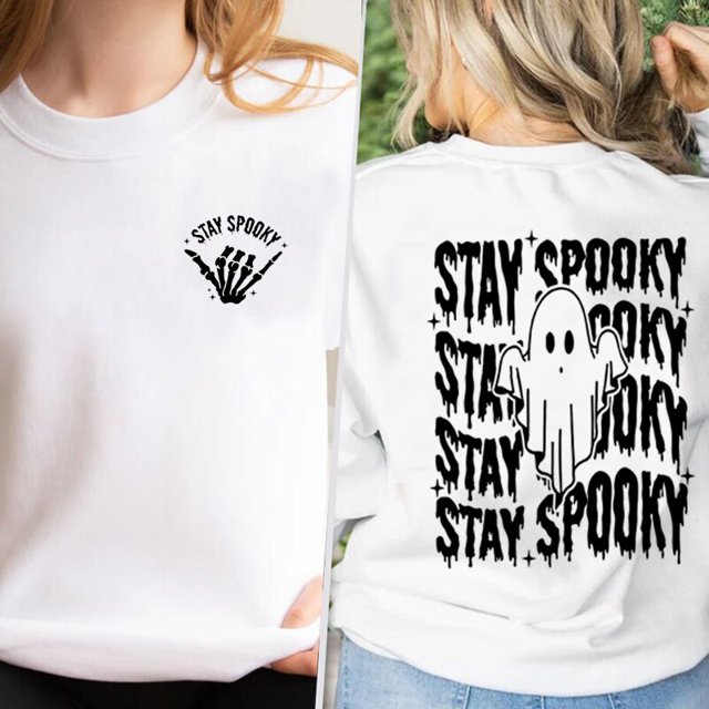 Stay Spooky Skeleton Hand Halloween sudadera para mujer, Harajuku Pullover, Sudadera con capucha divertida, Sudadera de cuello redondo, abrigos de manga larga