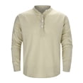 thumbnail image 3 of Zshosam Mens Casual Long Sleeve Henleys T-Shirt Single Button Placket Plain v Neck Shirts(Khaki,XL), 3 of 9