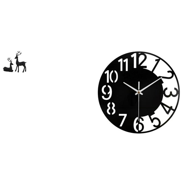 Estatua de reno,Estatua de reno negro,decoración del hogar,arte y artesanía,Reloj de pared grande,Reloj de pared acrílico silencioso moderno,Reloj de pared grande para