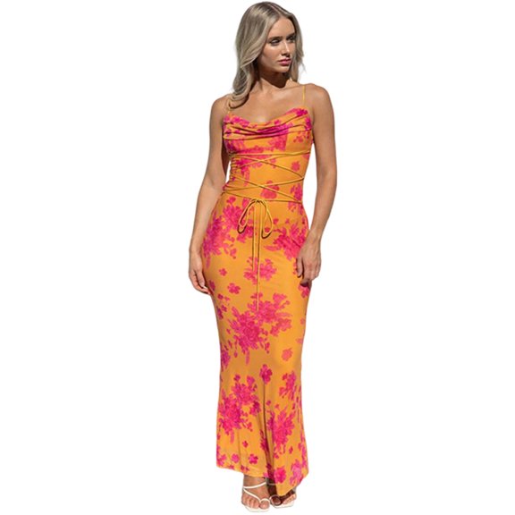 Yesfashion Wholesale Women Summer Tie Dye Spaghetti Strap Dress Backless Ruched Bodycon Midi Dress for Beach Party Night