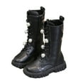 thumbnail image 2 of Zunfee Juniors Kids Black Boots (Size 30) - Waterproof PU Leather, Chunky Non-Slip Sole, Pearl Accents & Zipper, Easy On/Off for School Daily Wear, 2 of 9