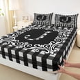 thumbnail image 3 of Feelyou Buffalo Letter J Bed Sheets for Kids, Black White Square Plaid King Sheets, Retro Damask Floral Sheet Set, Lightweight Room Decor, 4-Piece, 3 of 7