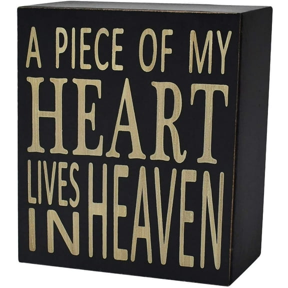 Rustic Box Sign Decor with Saying Wood Plaque Hanging Wall Art Sign, 5.9" x 5.9" Primitive Box Sign Hanging Decoration Wooden Wall Decor Sign A Piece Of My Heart Lives In Heaven Home Decor Accent