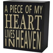 Rustic Box Sign Decor with Saying Wood Plaque Hanging Wall Art Sign, 5.9" x 5.9" Primitive Box Sign Hanging Decoration Wooden Wall Decor Sign A Piece Of My Heart Lives In Heaven Home Decor Accent