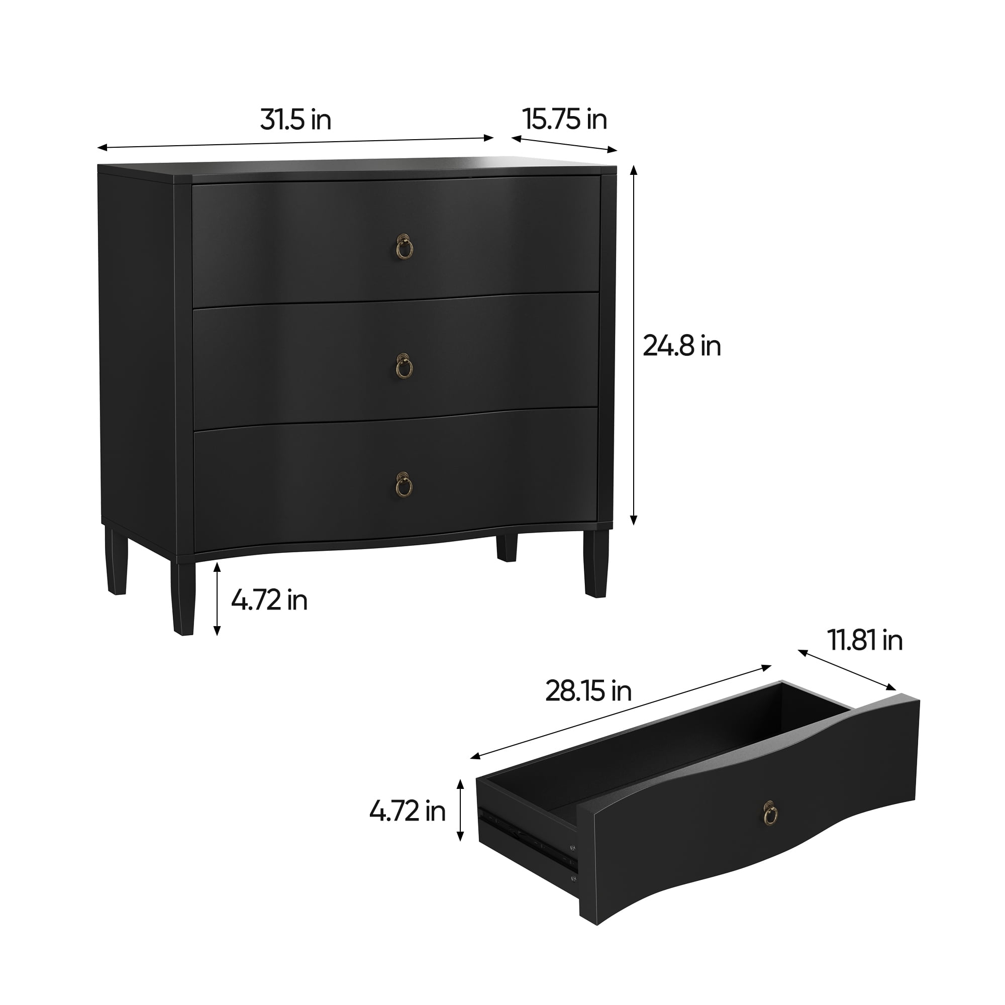 3 Drawer Wooden Dresser for Bedroom, Storage Organizer Nightstand Small Chests of Drawers for Adult