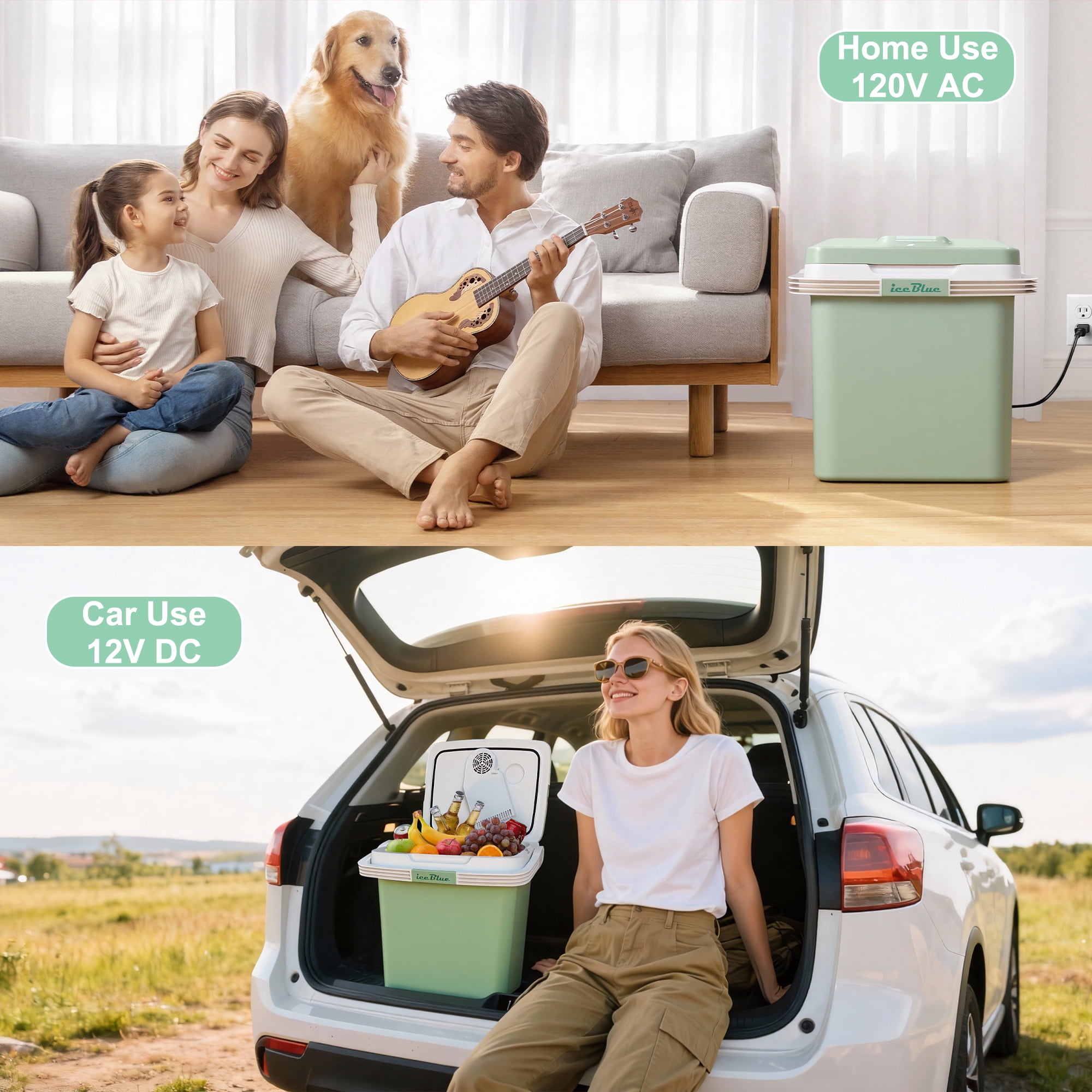 26L Portable Outdoor Refrigerator with Handle Lock, Car Cooler, Camping Fridge(Green)