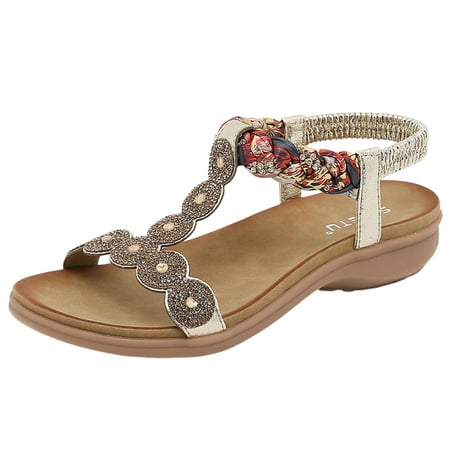 

PEASKJP Women Sandals Wide Width Women s Strap Sandals Flat Sandal Fisherman Strappy Sandals Roman Sandals Ankle Strap Sandals (Gold 9)