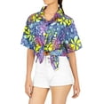 thumbnail image 3 of HAPPY BAY Hawaiian Shirts Womens Casual Summer Beach Party Blouse Shirt Floral Blouses Short Sleeve Button up Dress Tops Tee Shirts T Shirt for Women M Multi, Flower Buds, 3 of 5