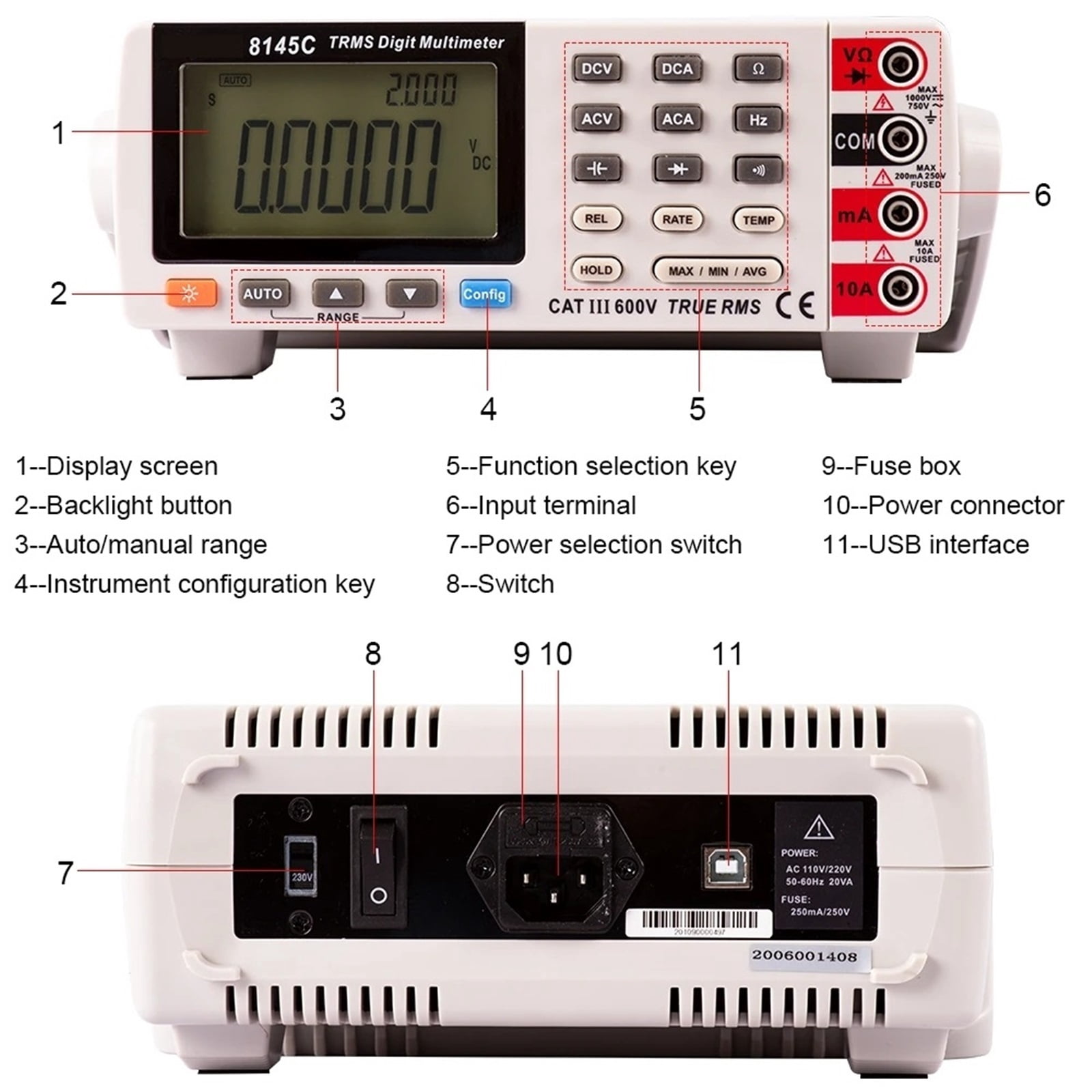 8145C Digital Multimeter 22000 Counts Bench Top True RMS 1000V 10A Desktop Multimetro Tester Volt Amp Ohm Capacitance Hz ,High Accuracy
