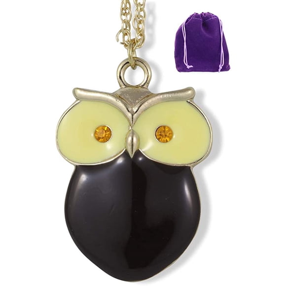 Collier Chaîne Serpent avec Breloque Hibou Noir aux Yeux Jaunes (Jaune)