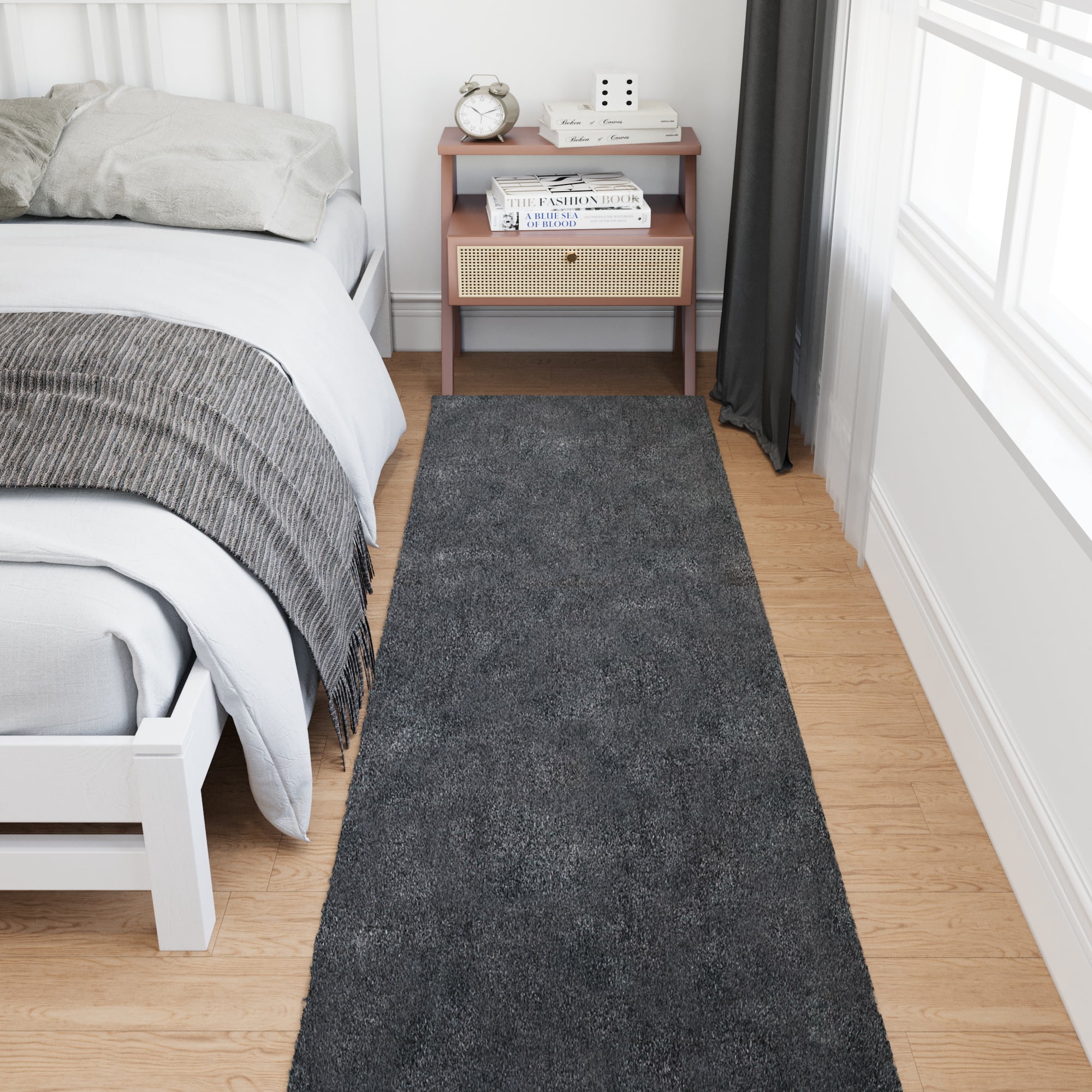 Ottomanson Aisle Runner Rug 1'11.6" x 33' – Non-Slip Plush Extra Long Indoor Runner, Charcoal