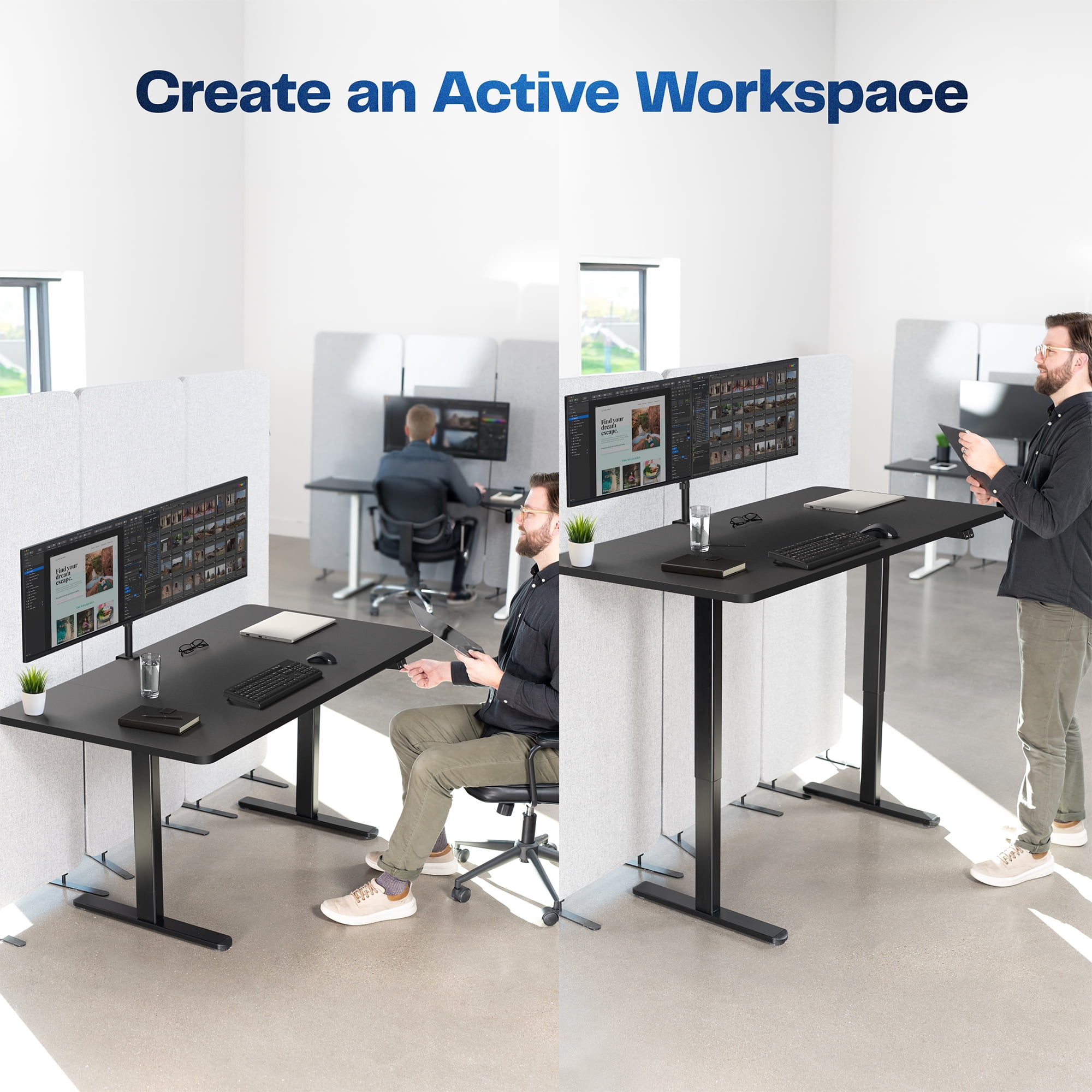 VIVO Electric 60” x 30” Stand Up Desk, Black Table Top, Black Frame