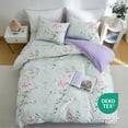 thumbnail image 4 of Duvet Cover Set Queen Size Green Pink Flower Leaf Reversible Lavender Comforter, 4 of 7