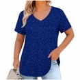 thumbnail image 4 of Sevevn Women's V-neck Center Hollow Fashionable Solid Color Plus Size Short Sleeved T-Shirt Blue XXL, 4 of 6