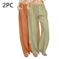 thumbnail image 2 of YUGYXL 2PC Drawstring Cotton Linen Pants for Women Summer Stretch Waist Long Pants Palazzo Pants with Pockets Beach Pants Green XL, 2 of 7