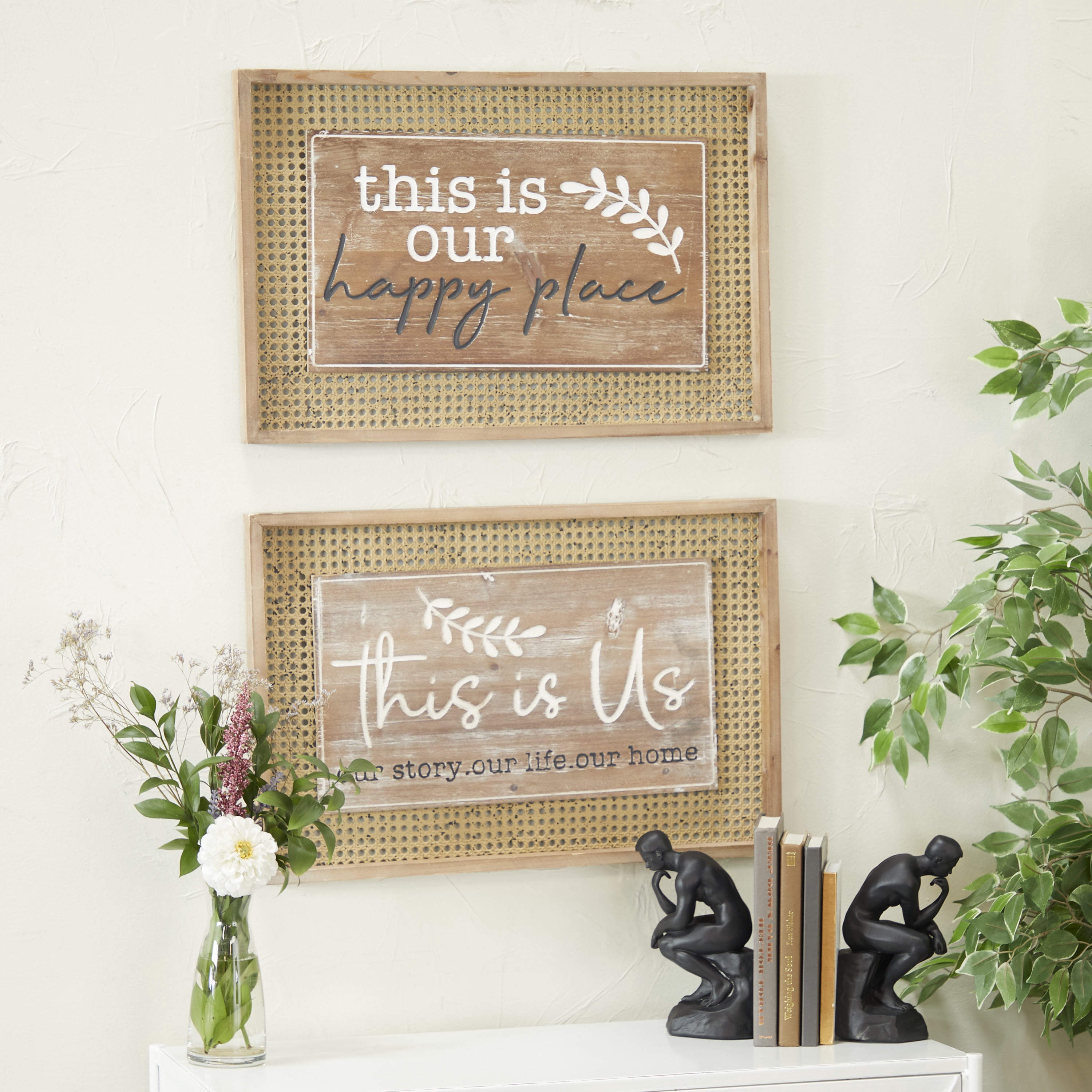 DecMode Brown Wood Farmhouse Wall Decor, Set of 2
