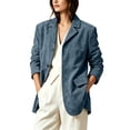 thumbnail image 2 of Suede Jackets for Women Notch Button Closure Long Sleeve Vintage Solid Color Trendy Casual Jacket for Daily Wear Navy L, 2 of 6