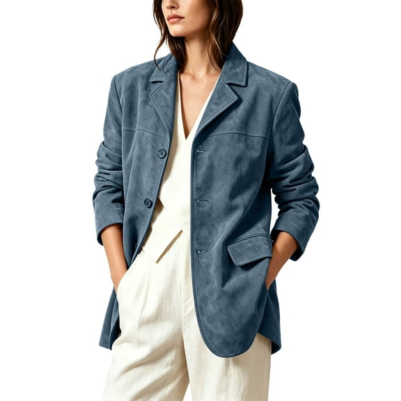 hlysgo Womens Old Money Aesthetic Jacket Winter Suede Y2K Outerwear Faux Leather Jackets Fall Fashion 2026 Trendy Coats with Pockets Navy,XL