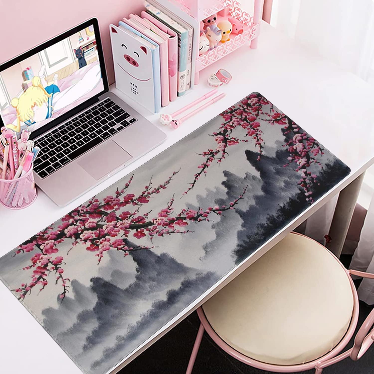 Gaming Mouse Pad, Desk Pad with Non-Slip Base Extended Large Mouse Pad XXL Keyboard Mouse Pad Desk Mat On Top of Desks for Work, Game, Office, Home - Japanese Cherry Blossom (31.5x15.7 in)
