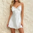 thumbnail image 2 of Women's Lace Bust V Neck Silky Satin Mini Slip Nightgown, Adjustable Spaghetti Strap Backless Ice Silk Sleep Dress for Honeymoon Loungewear White S(S), 2 of 5