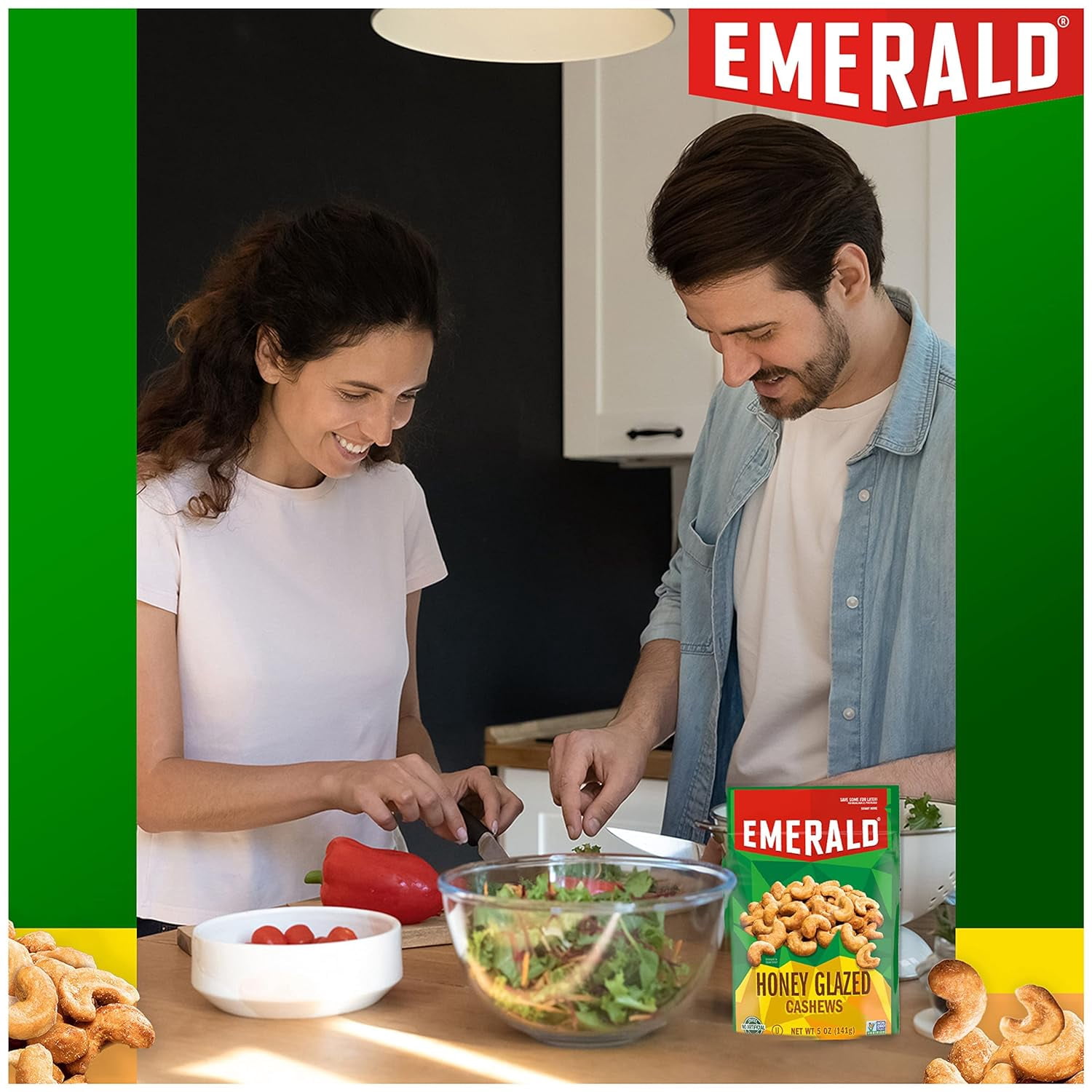 Emerald Nuts, Honey Glazed Cashews, 5 oz, Resealable Bag (Pack of 3)