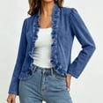 thumbnail image 3 of Womens Ruffle Trim Denim Jackets Long Sleeve Cropped Top Coat Open Front Trendy Jean Coats Everyday Outfits, 3 of 9