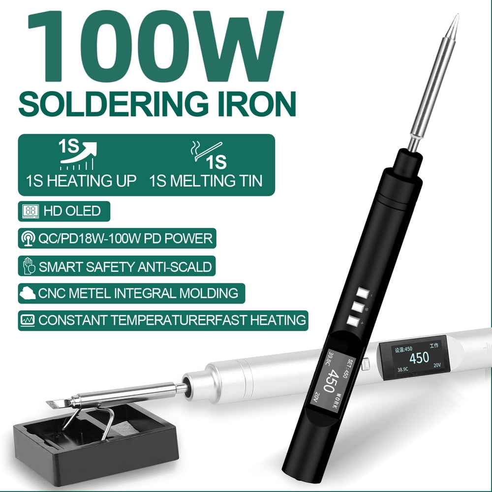 Electric soldering iron table,Open Source 100w Type C Pd2.0/3.0 Protocol 100w 0.96inch Support Pd2.0/3.0 Esp32 Open Oled Display Auto Function Protocol With Type-c Support Iron Esp32 Iron Pen