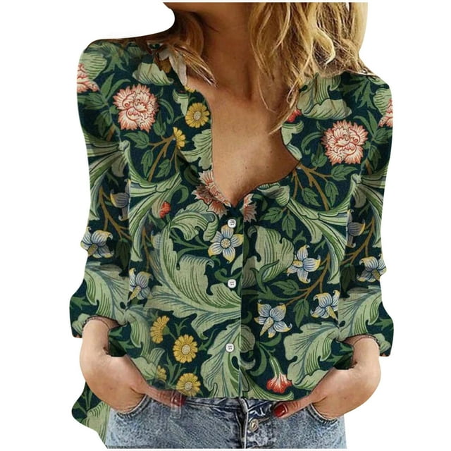 CEHVOM Chemise Décontractée à Manches Longues Col en V Imprimé Floral pour Femmes