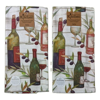 2pcs Wine Themed Kitchen Towels 15x25in Reusable Absorbent Decorative Dish Cloth for Home Bar Bathroom Cleaning Wiping Baking Grilling BBQ Cookouts
