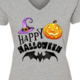 thumbnail image 4 of Inktastic Happy Halloween Bat, Witch Hat, Jack O Lantern Women's V-Neck T-Shirt, 4 of 5