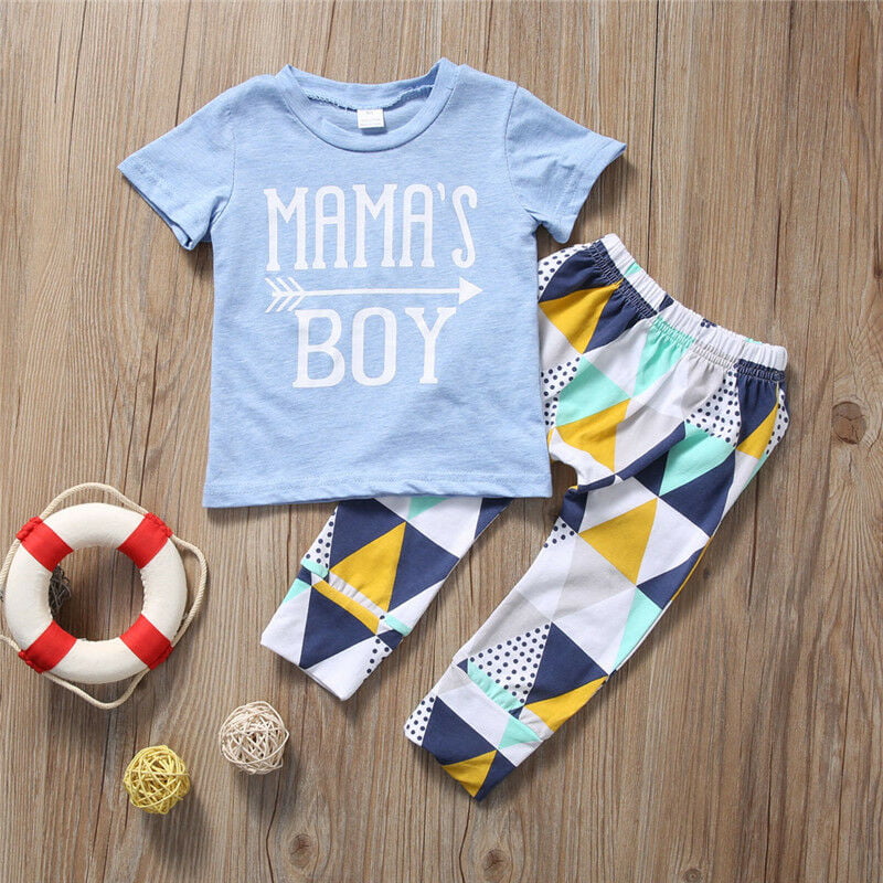 Newborn Infant Baby Mama's Boy T-shirt Long Pants Outfits Clothes Playsuit US b 