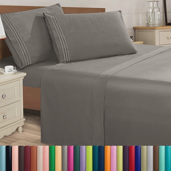 Elegant Comfort 1800 Series Deep Pocket 4pc Bed Sheet Set , Queen Grey