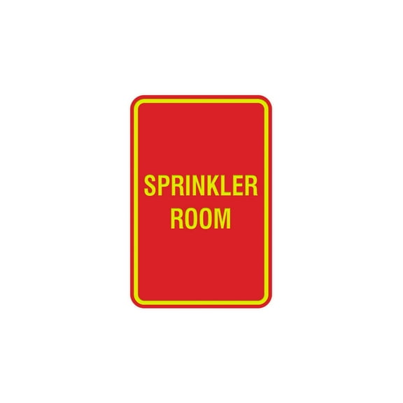 Portrait Round Sprinkler Room Sign (Red/Yellow) - Medium 5" x 7"