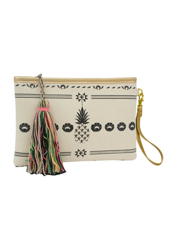 Magid Women's Cotton Printed Clutch with Tassel