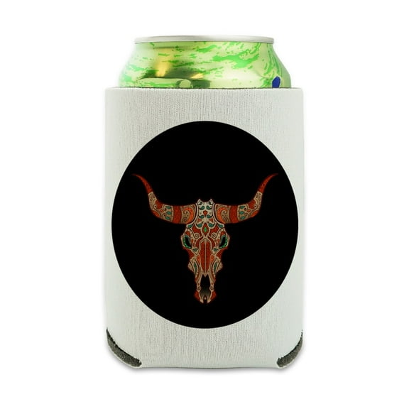 Bull Skull Day Of The Dead Can Cooler - Drink Sleeve Hugger Collapsible Insulator - Beverage Insulated Holder