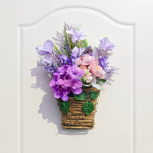 Colgante De Puerta Corona de flores artificiales moradas para colgar en la puerta (1 pieza) Rkxzt