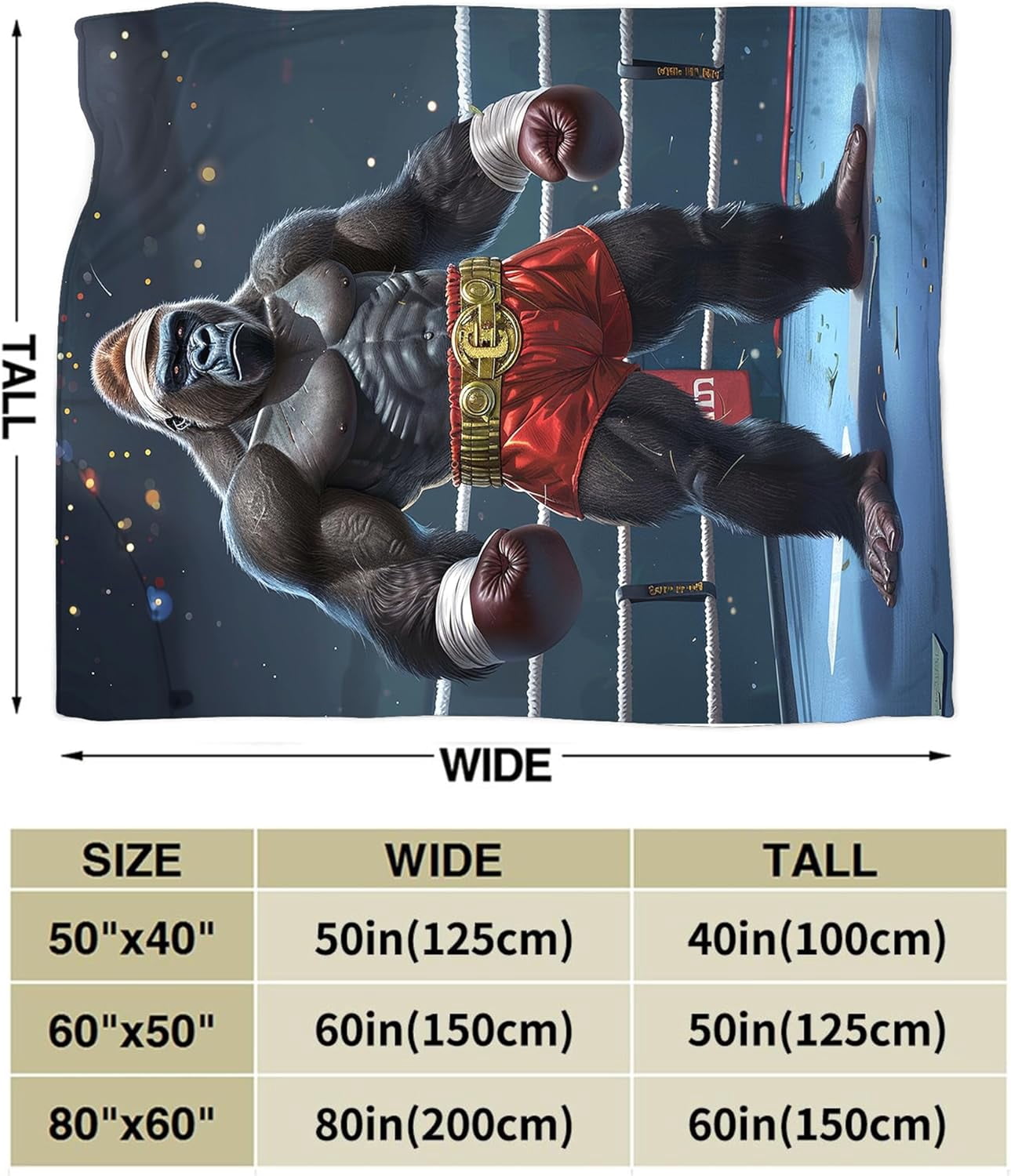 Gorilla Boxing Blanket Funny Boxing Throw Blanket Boxing Gifts and Decor Boxing Blanket for Men Boys Girls Women Soft Warm Cozy Fleece Blanket for Couch Sofa \u200bBed 80"x60"