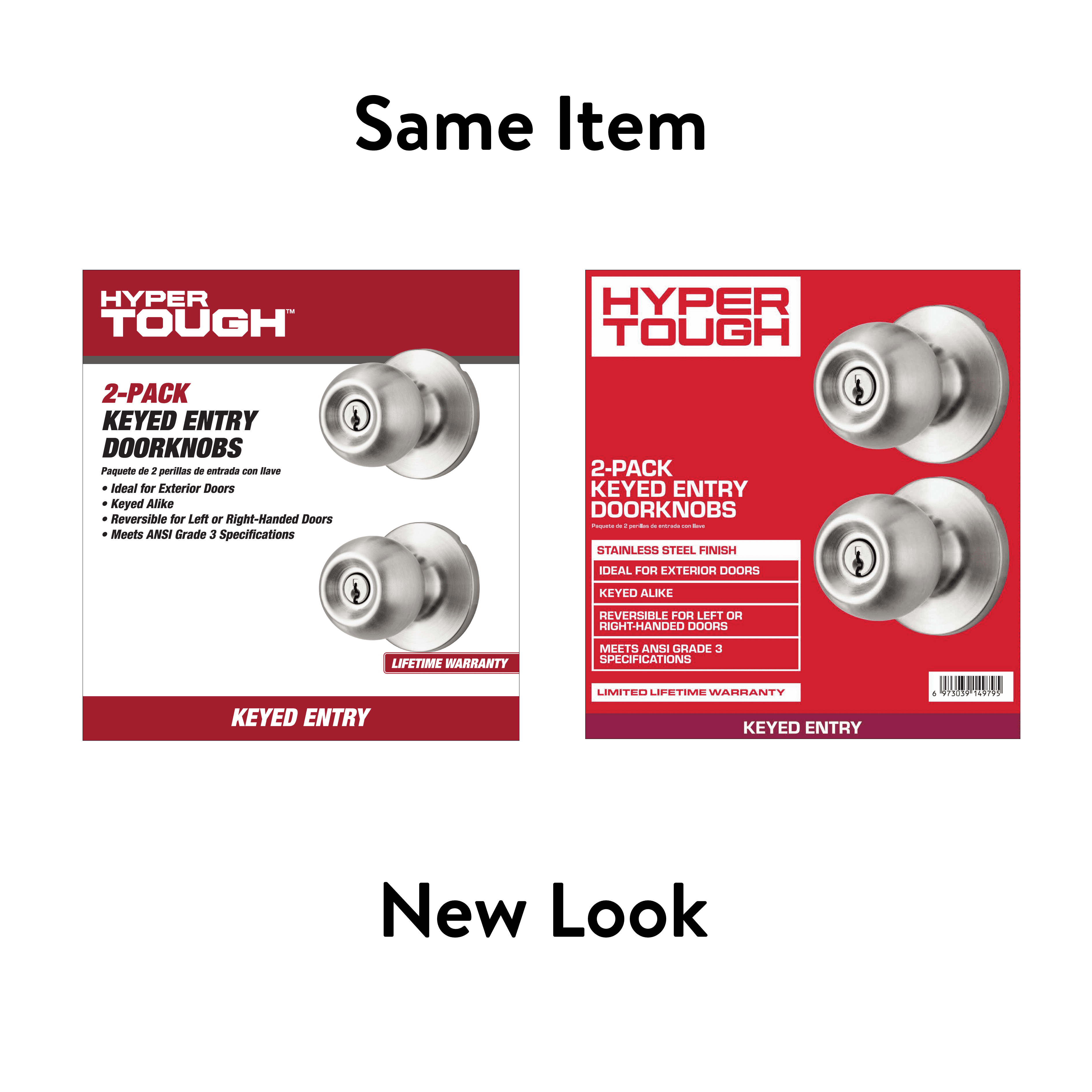 Hyper Tough Keyed Entry Ball Lock Doorknobs with Stainless Steel Finish, Twin Pack