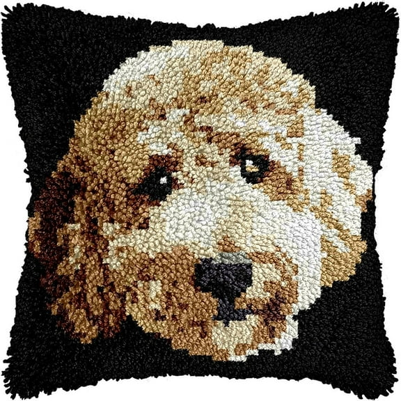 Latch Hook Pillow Kits Pillow Cover Poodle Dog Pattern Printed Canvas Knitted Hooking Pillowcase Cushion With Zipper Crafts Crochet Home Decor Gift 17x17 inch(c159)