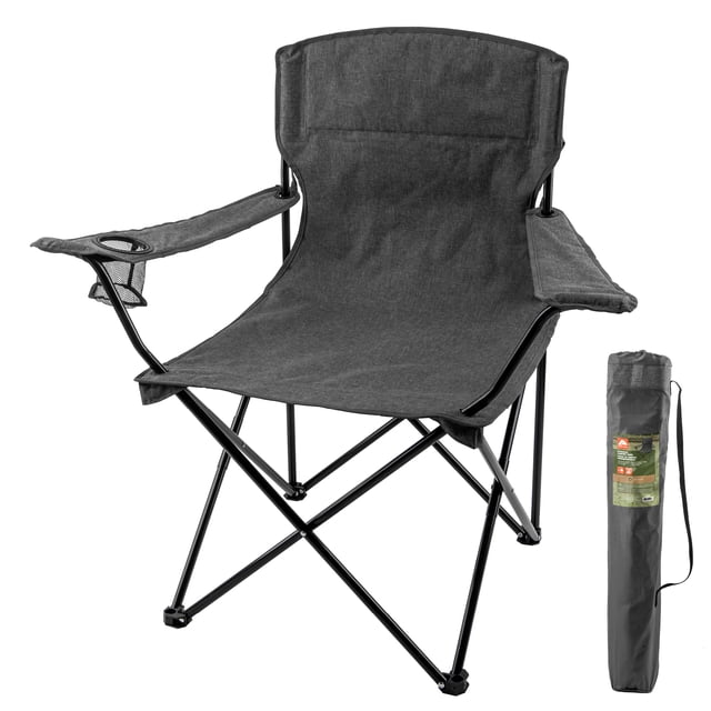 Ozark Trail Oversize Folding Chair, Weight Capacity 250lbs, Sturdy Steel Frame, Vintage Polyester, Black Colour, Mesh Cup Holder, Carry Bag Included.