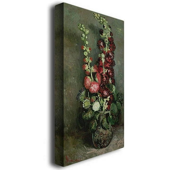 Trademark Fine Art "Vase of Hollyhocks 1886" Canvas Wall Art by Vincent van Gogh