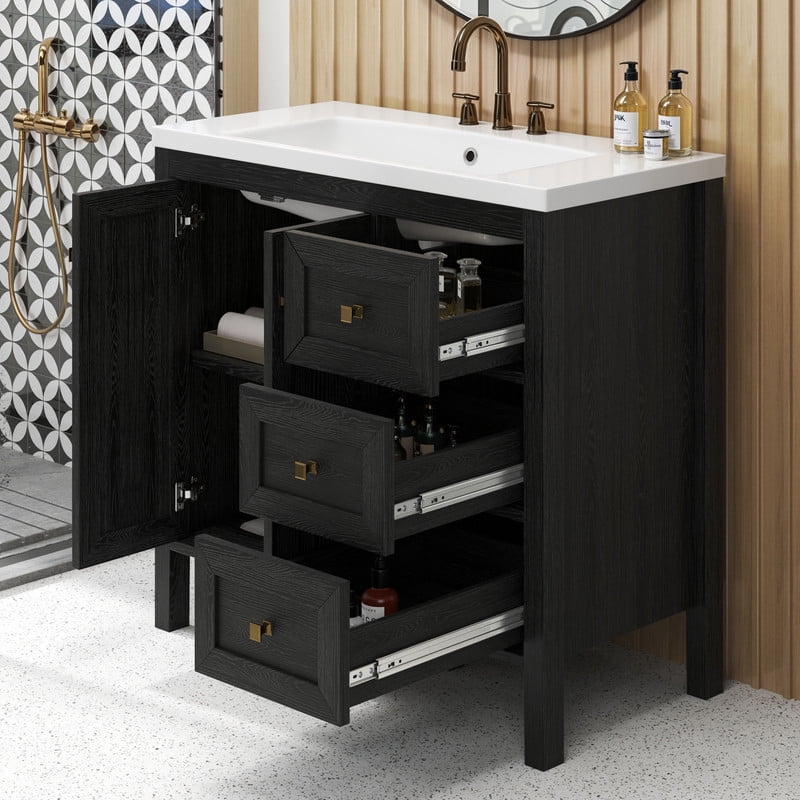 Uforic 36'' Modern Bathroom Vanity with Sink Combo, Freestanding Bathroom Storage Cabinet with Drawers & Doors, Black